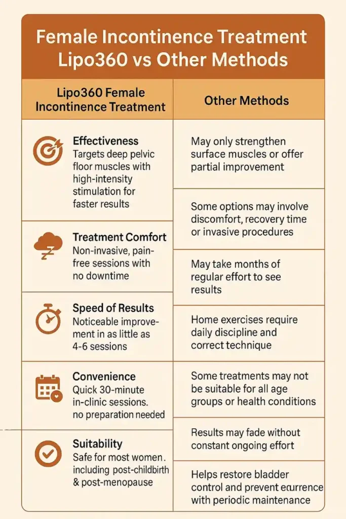 Comprehensive Guide To Female Incontinence Treatment Options 1 Table showing benefits of incontinence treatment Witley